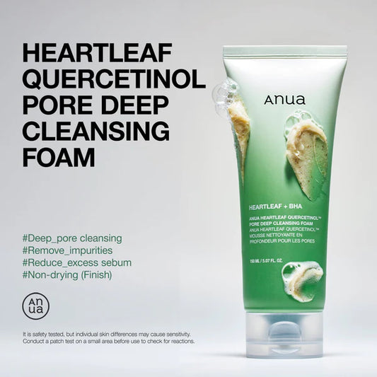 Anua Heartleaf Quercetinol Pore Deep Cleansing Foam 150ml – Gentle Korean Cleanser for Oily & Sensitive Skin