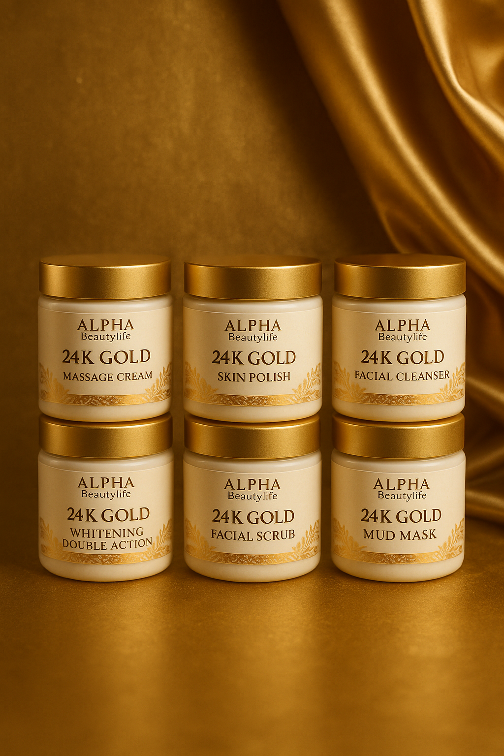 24K Gold Luxury Facial Kit – 6 in 1 | Cleanser, Scrub, Mask, Polish, Massage Cream & Whitening Double Action"