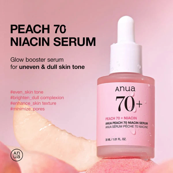 Anua Peach 70 + Niacin Serum 30 ml – Brightening Korean Serum with 70% Peach Extract & 5% Niacinamide